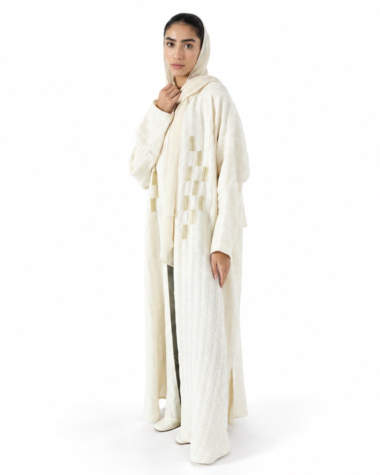 OBLONG-C - Ivory Jacquard Abaya - TEAL - MIRA Y MANO