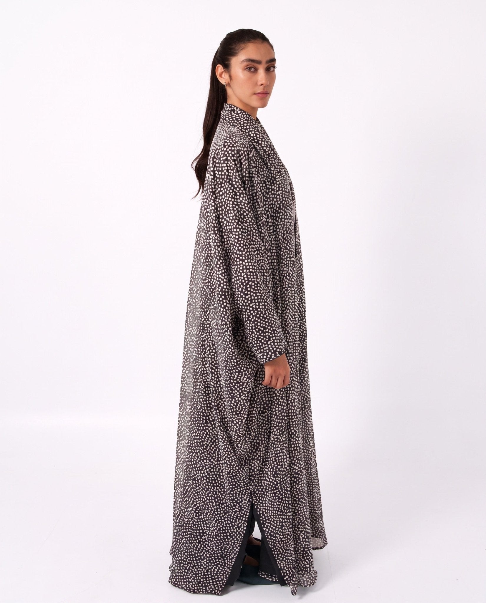 SCATTERED-W - Black Chiffon Abaya - TEAL - MIRA Y MANO