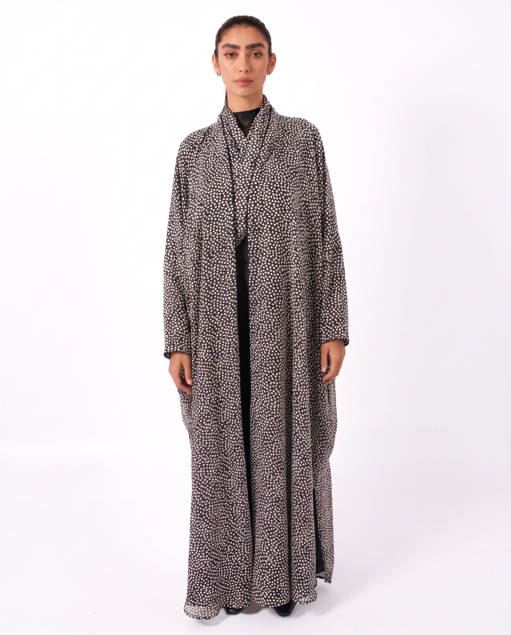 SCATTERED-W - Black Chiffon Abaya - TEAL - MIRA Y MANO