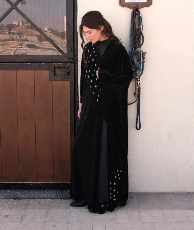 STARRY NIGTH BLACK ABAYA - TEAL - MIRA Y MANO