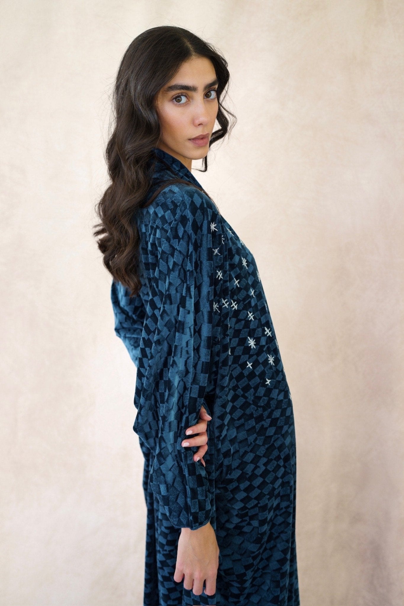 STARRY NIGTH TEAL ABAYA - TEAL - MIRA Y MANO