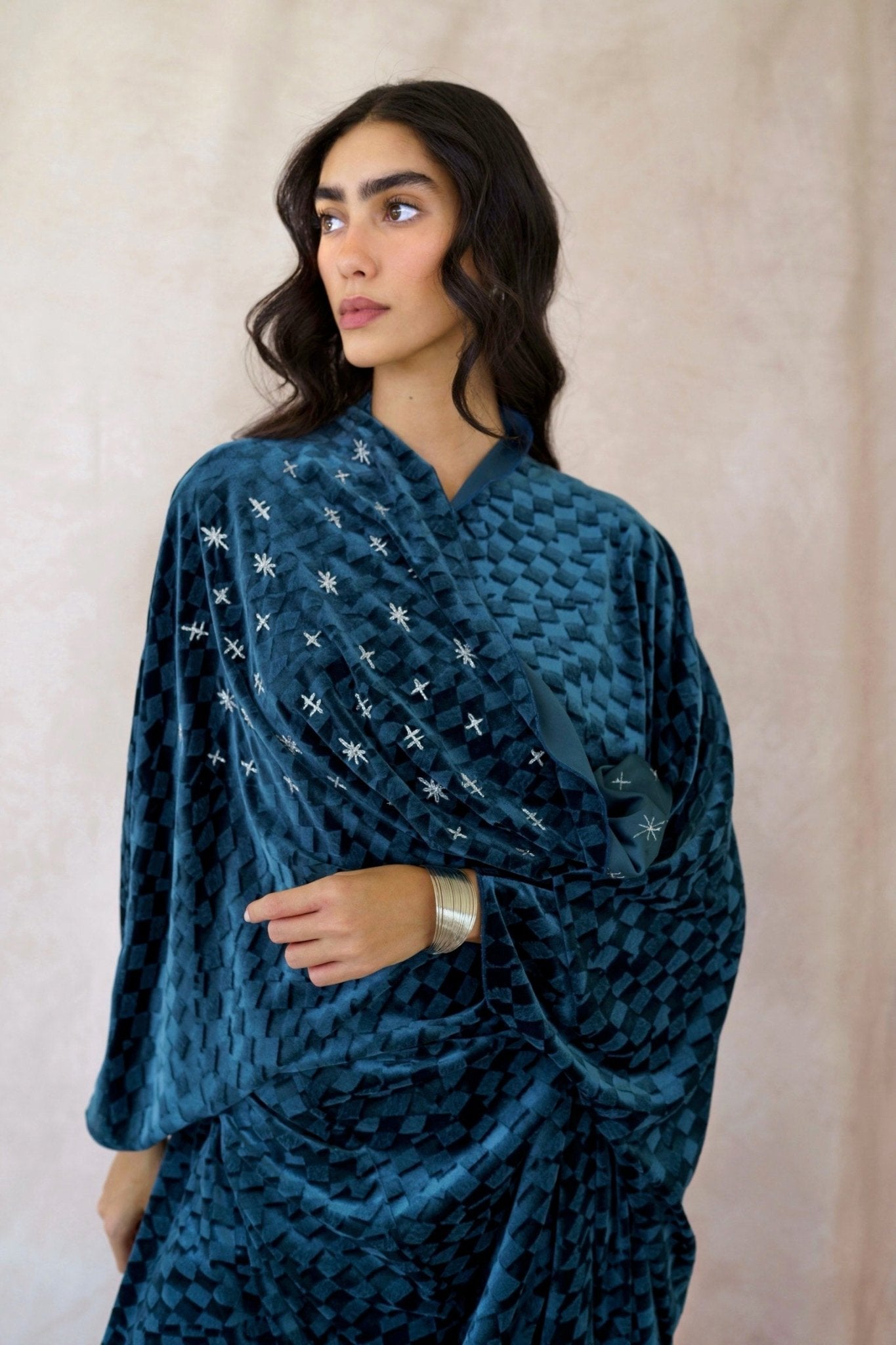 STARRY NIGTH TEAL ABAYA - TEAL - MIRA Y MANO