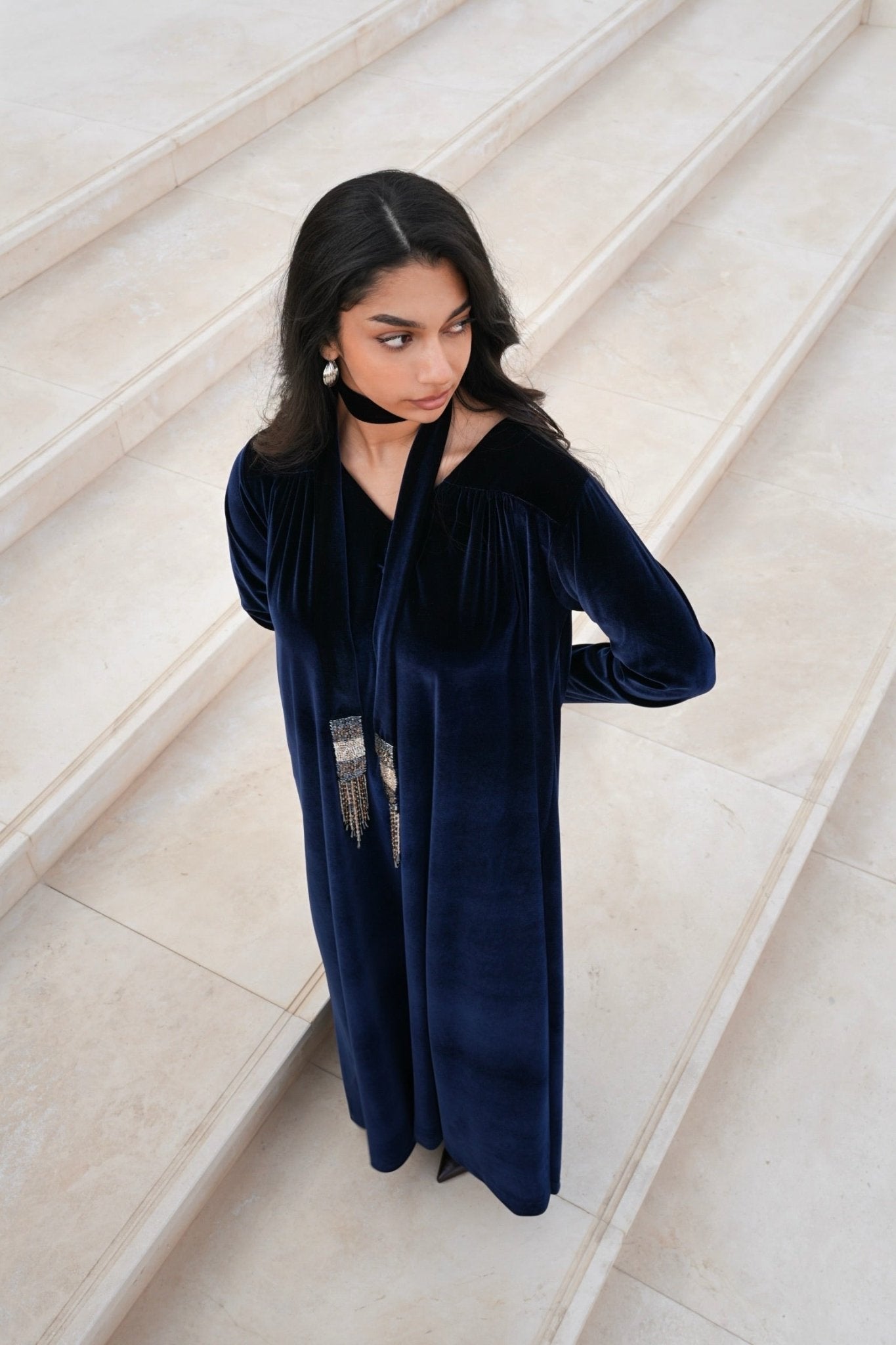 VELVET DUSK JALABIAH - TEAL - MIRA Y MANO