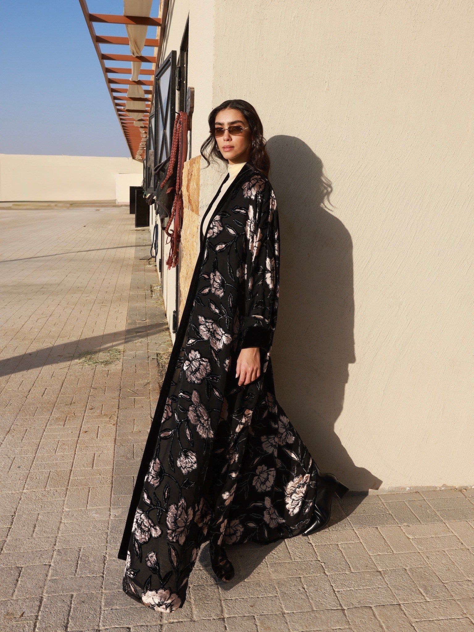 VELVET FLORA ABAYA - TEAL - MIRA Y MANO