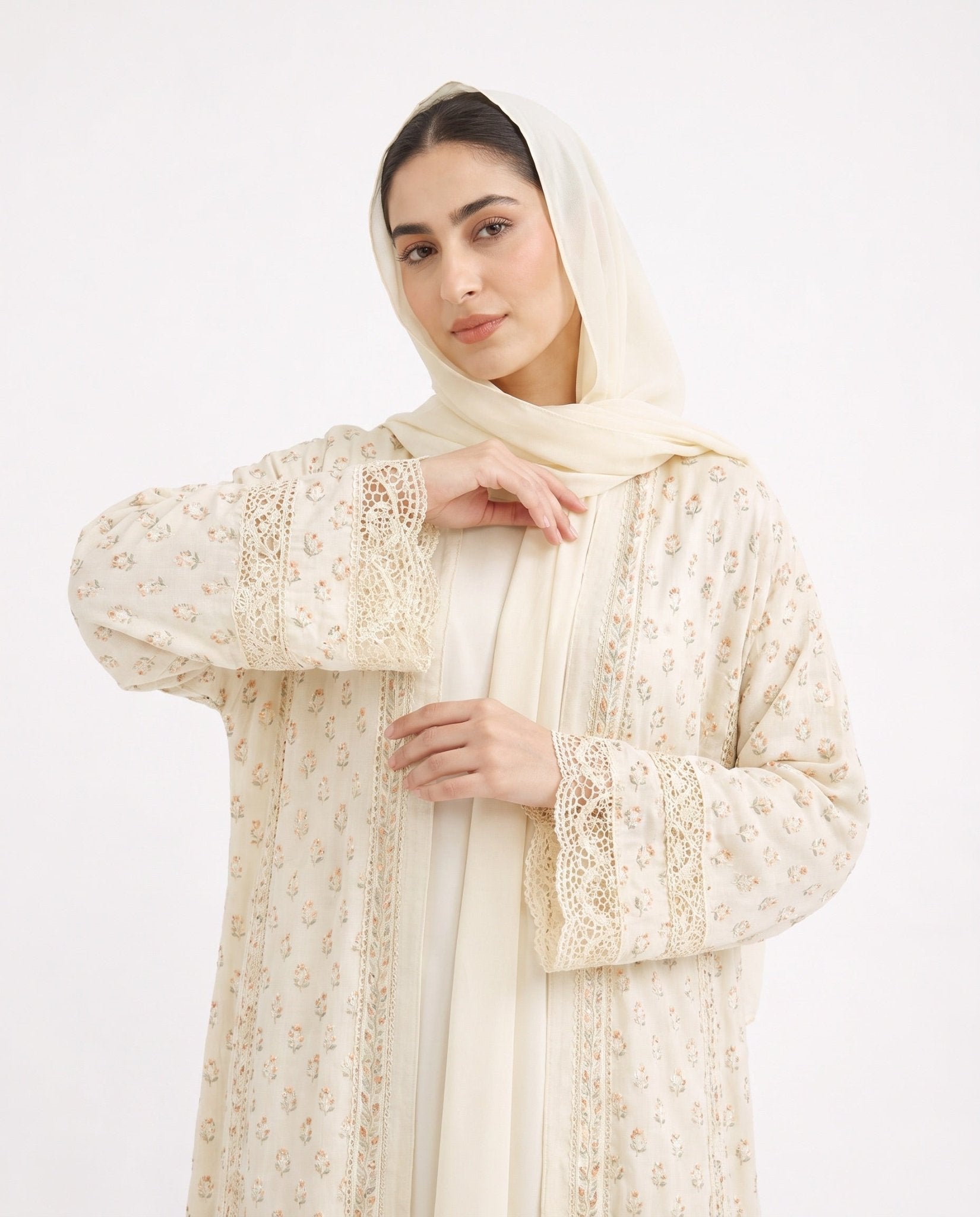 BT6563-E - Beige Crepe Abaya Set - THE DRESSING ROOM - MIRA Y MANO
