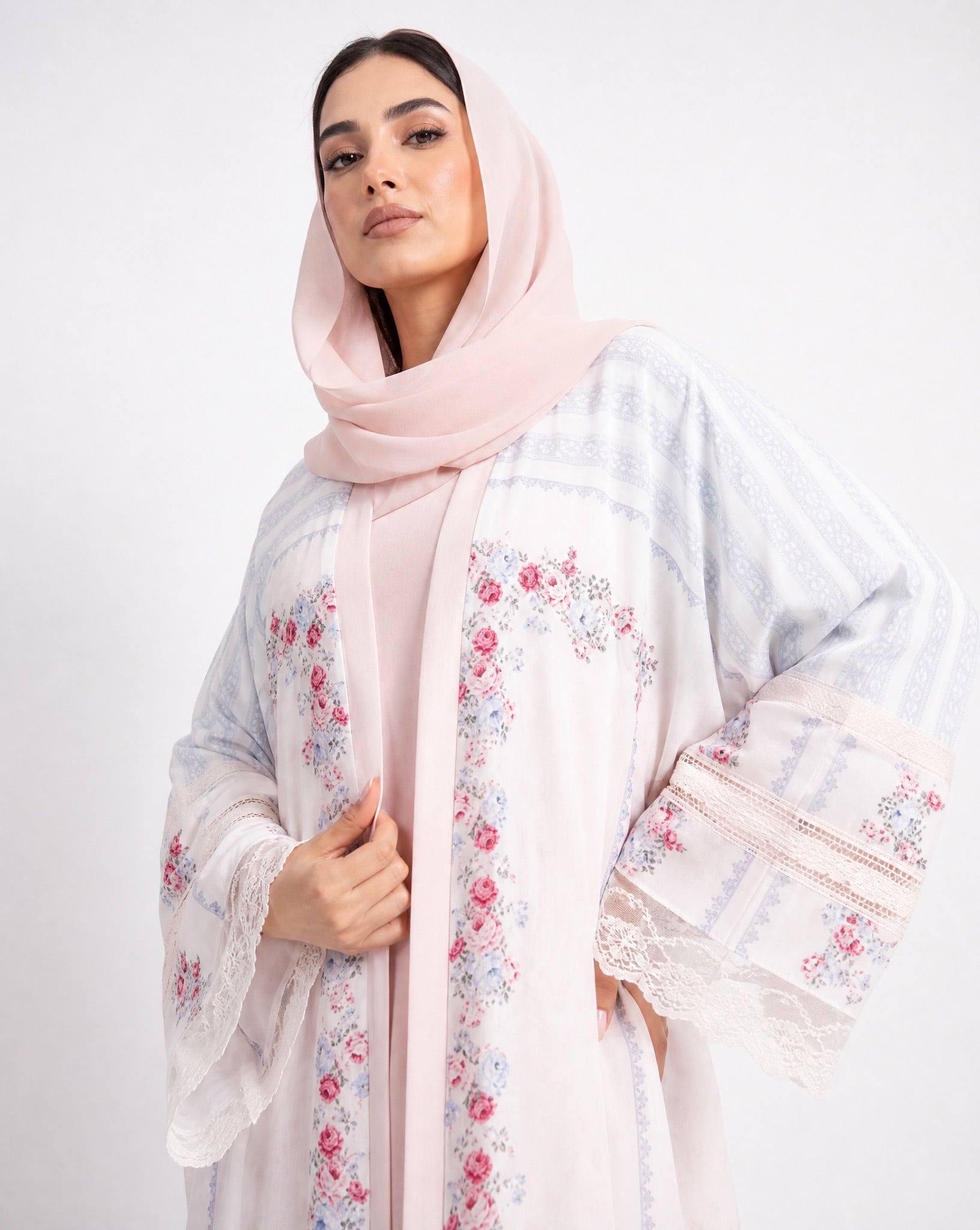 BT6563-Q - Pink Crepe Abaya Set - THE DRESSING ROOM - MIRA Y MANO