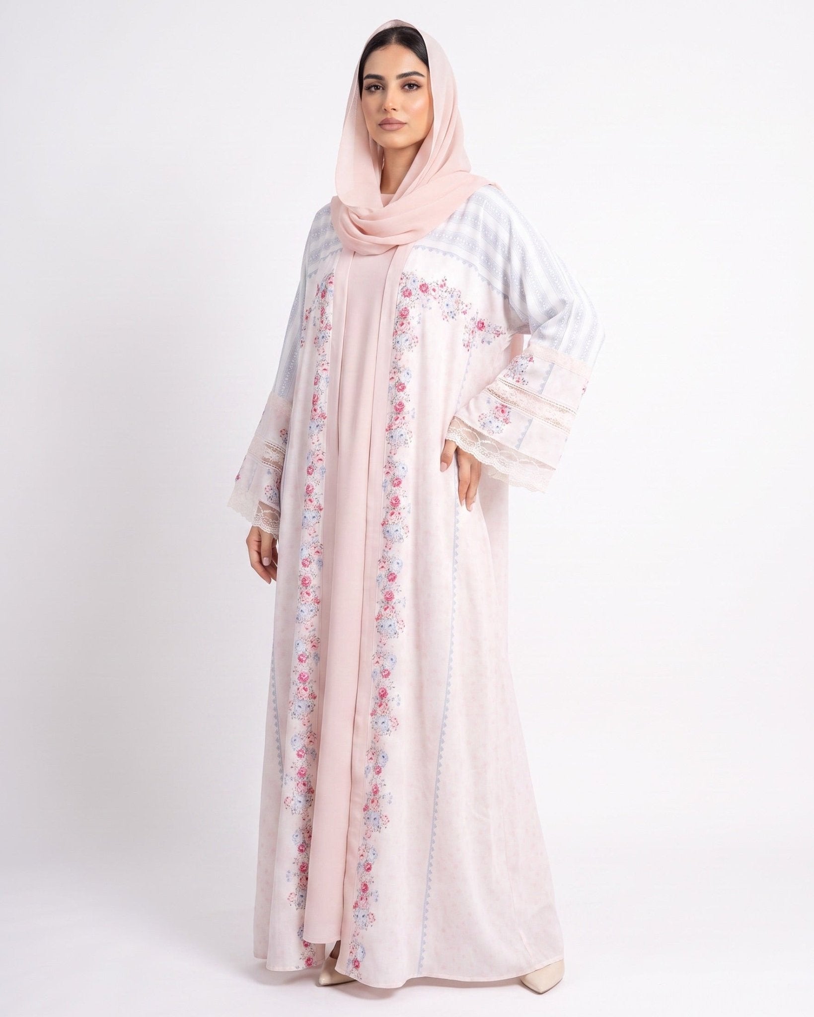 BT6563-Q - Pink Crepe Abaya Set - THE DRESSING ROOM - MIRA Y MANO
