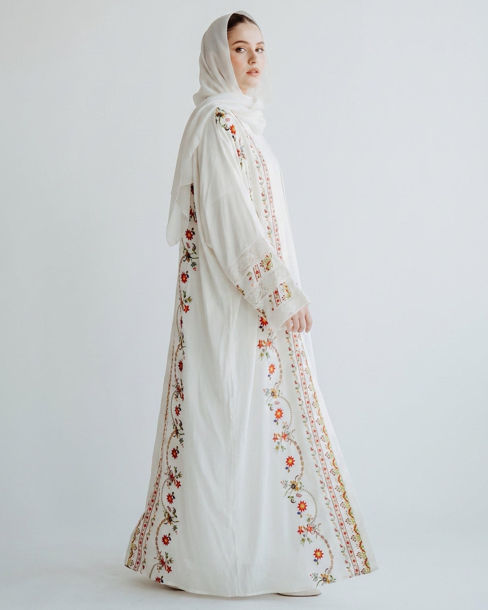 BT6563-S - Ivory Crepe Abaya Set - THE DRESSING ROOM - MIRA Y MANO