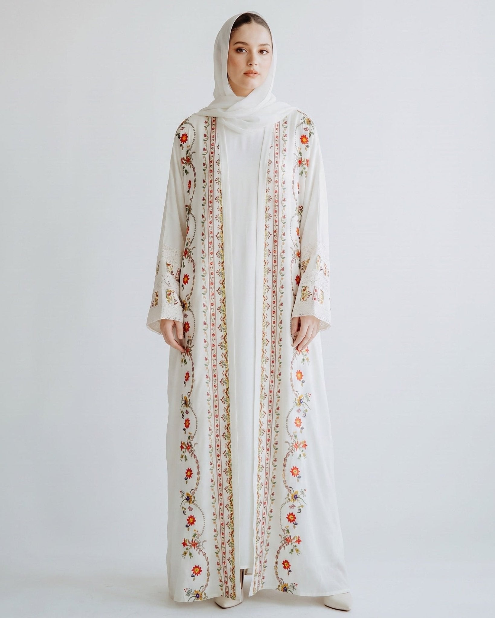BT6563-S - Ivory Crepe Abaya Set - THE DRESSING ROOM - MIRA Y MANO