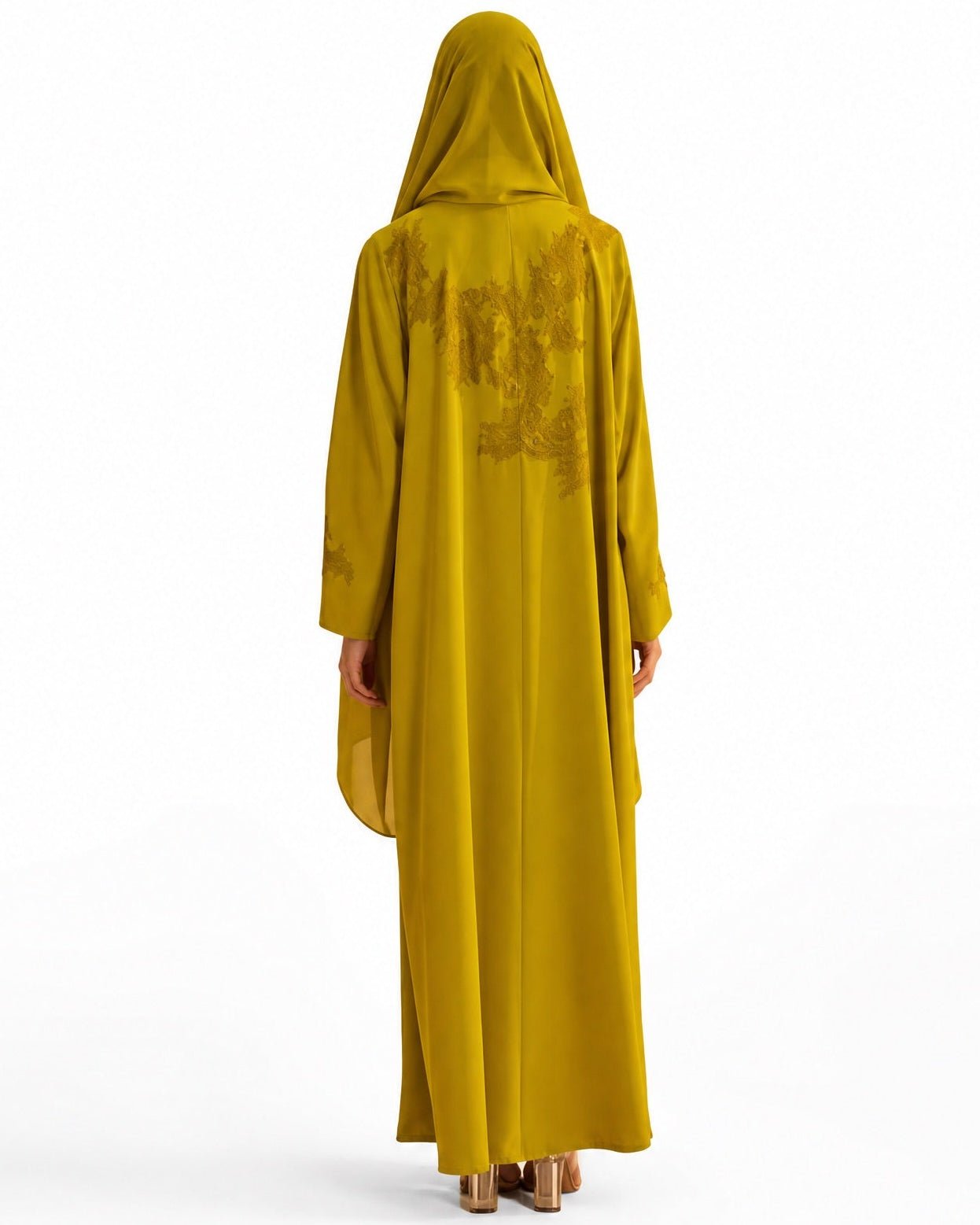 SUMMER26LOOK01 - Green Yellow Crepe Abaya - THE ORPHIC - MIRA Y MANO