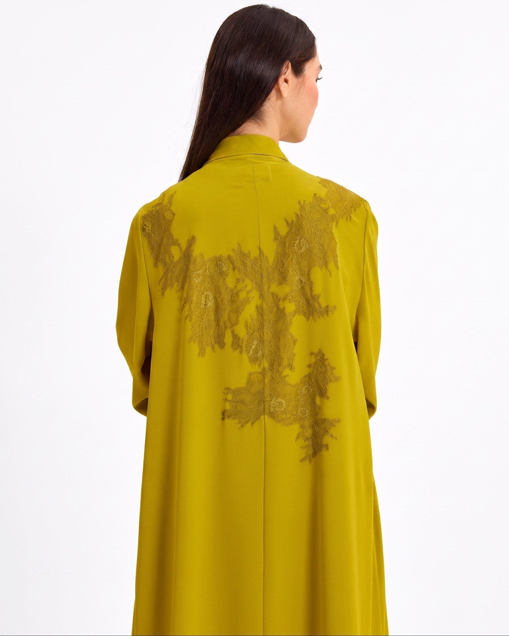 SUMMER26LOOK01 - Green Yellow Crepe Abaya - THE ORPHIC - MIRA Y MANO
