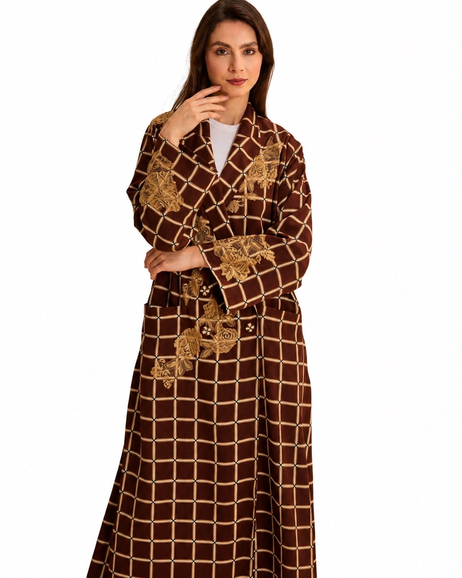 SUMMER26LOOK02 - Brown Crepe Abaya - THE ORPHIC - MIRA Y MANO