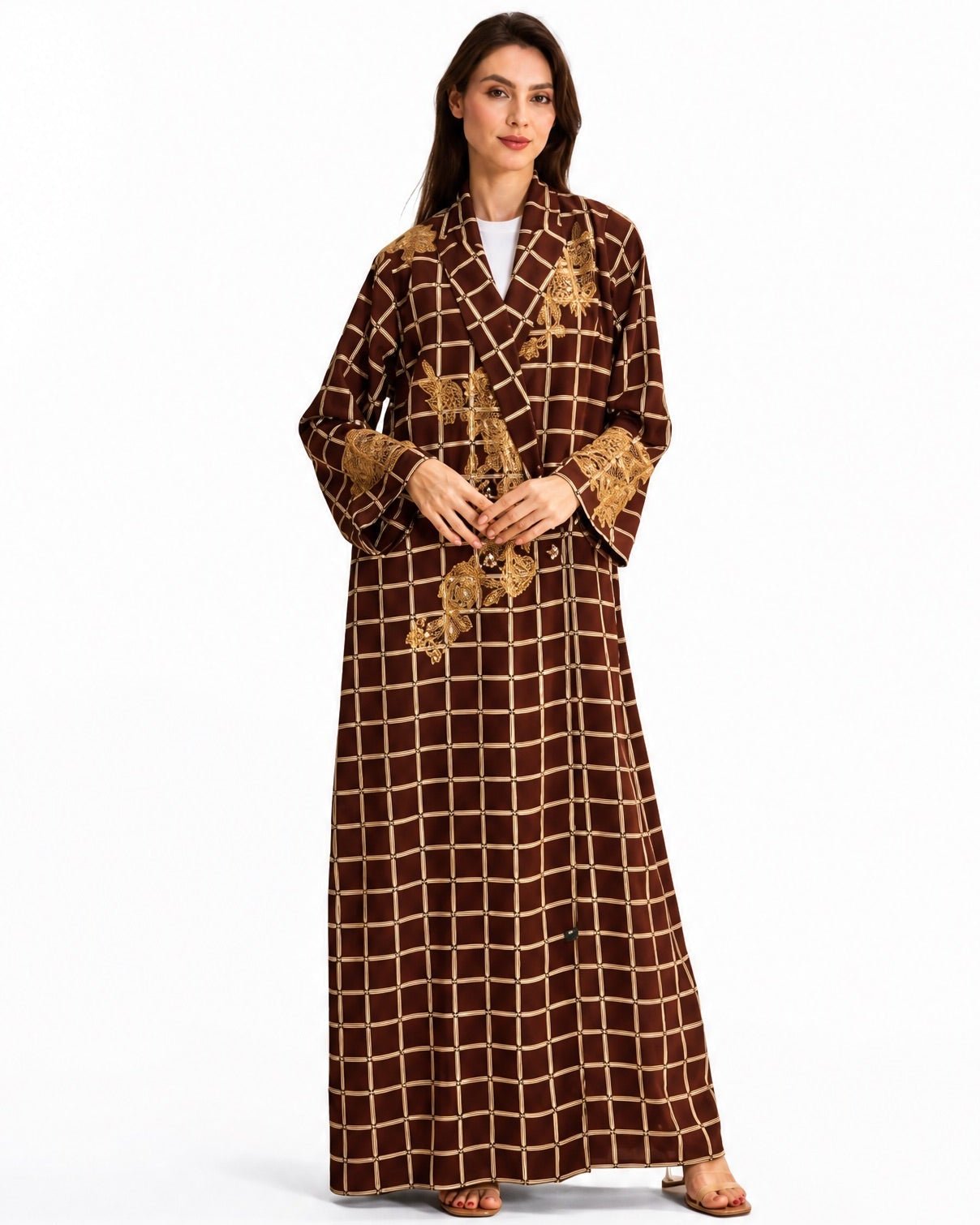 SUMMER26LOOK02 - Brown Crepe Abaya - THE ORPHIC - MIRA Y MANO