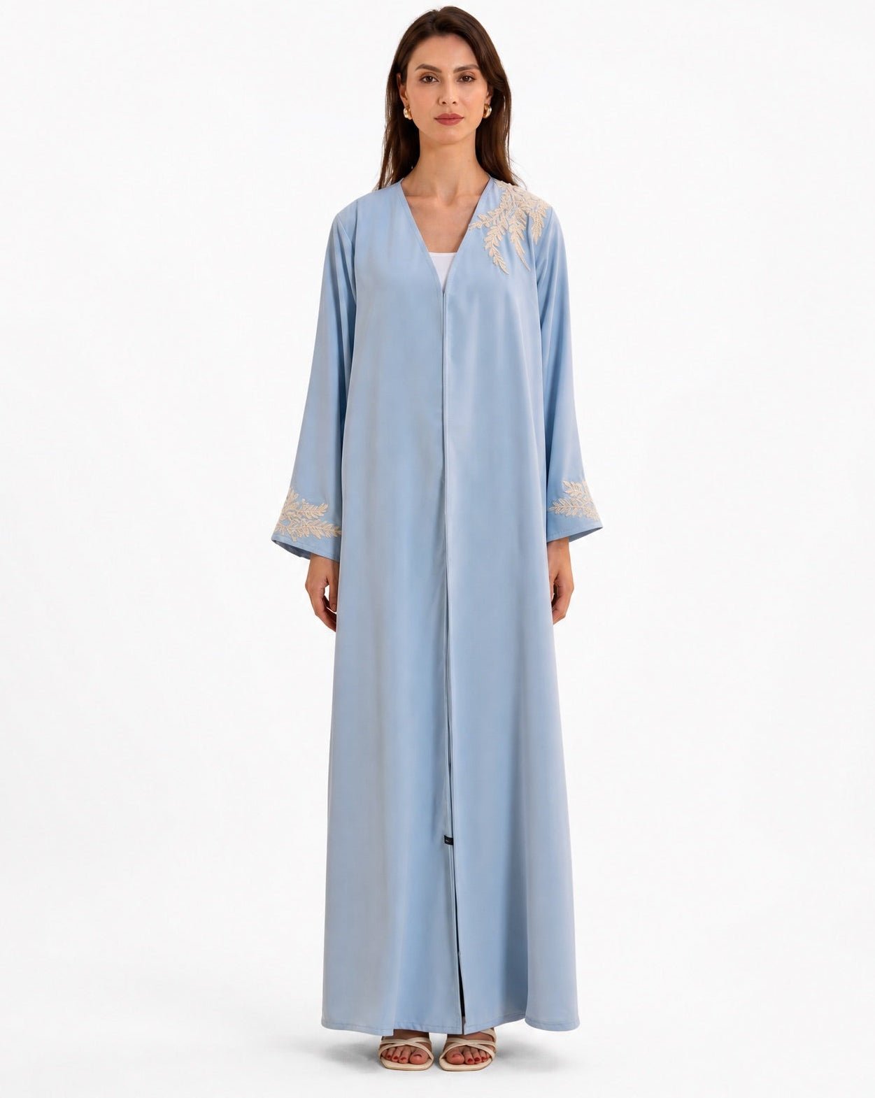 SUMMER26LOOK09 - Blue Crepe Abaya - THE ORPHIC - MIRA Y MANO