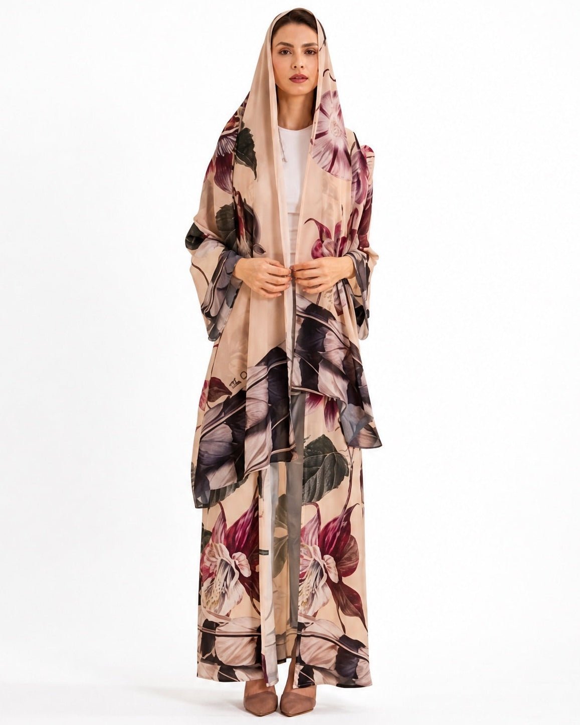 SUMMER26LOOK16 - Printed Silk Abaya - THE ORPHIC - MIRA Y MANO