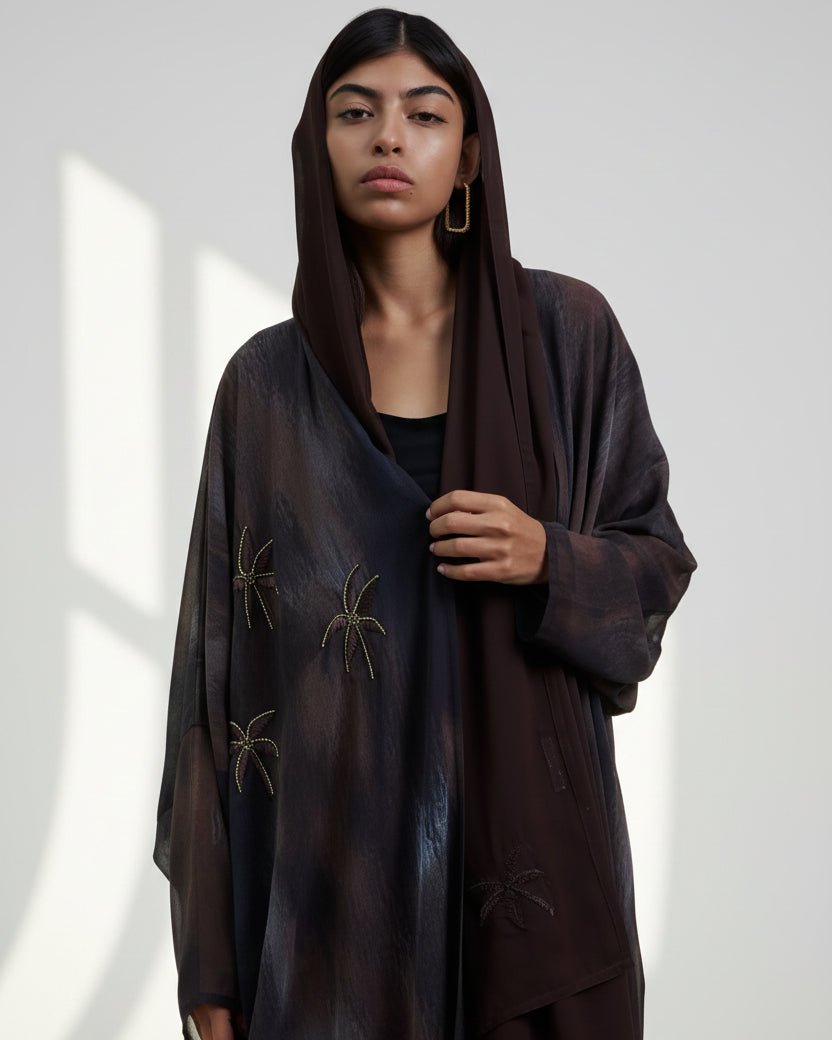 PALM BROWN ABAYA - THHABAH - MIRA Y MANO