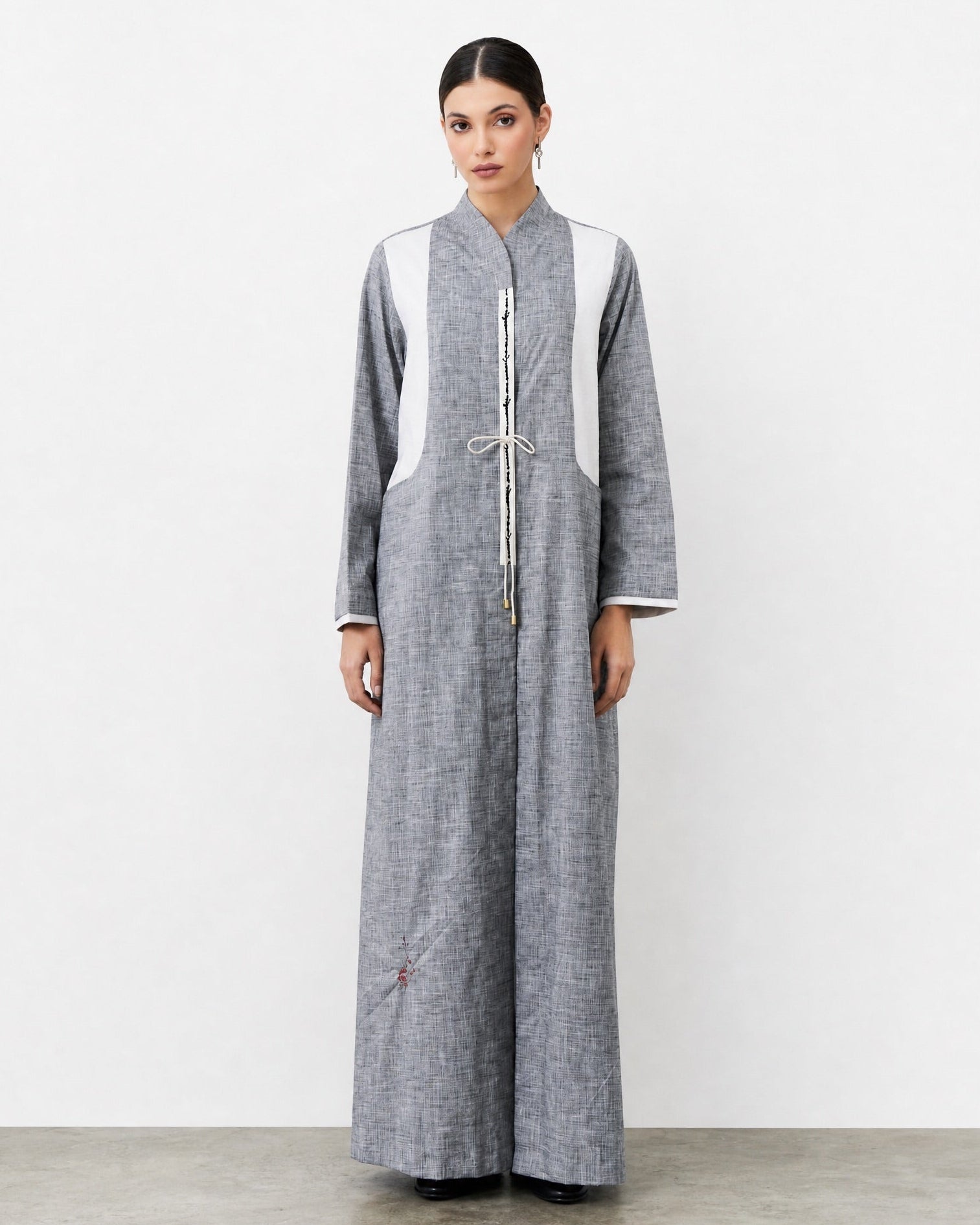 CODE-0377 – Gray Cotton Mix Abaya - ZAH DESIGN - MIRA Y MANO