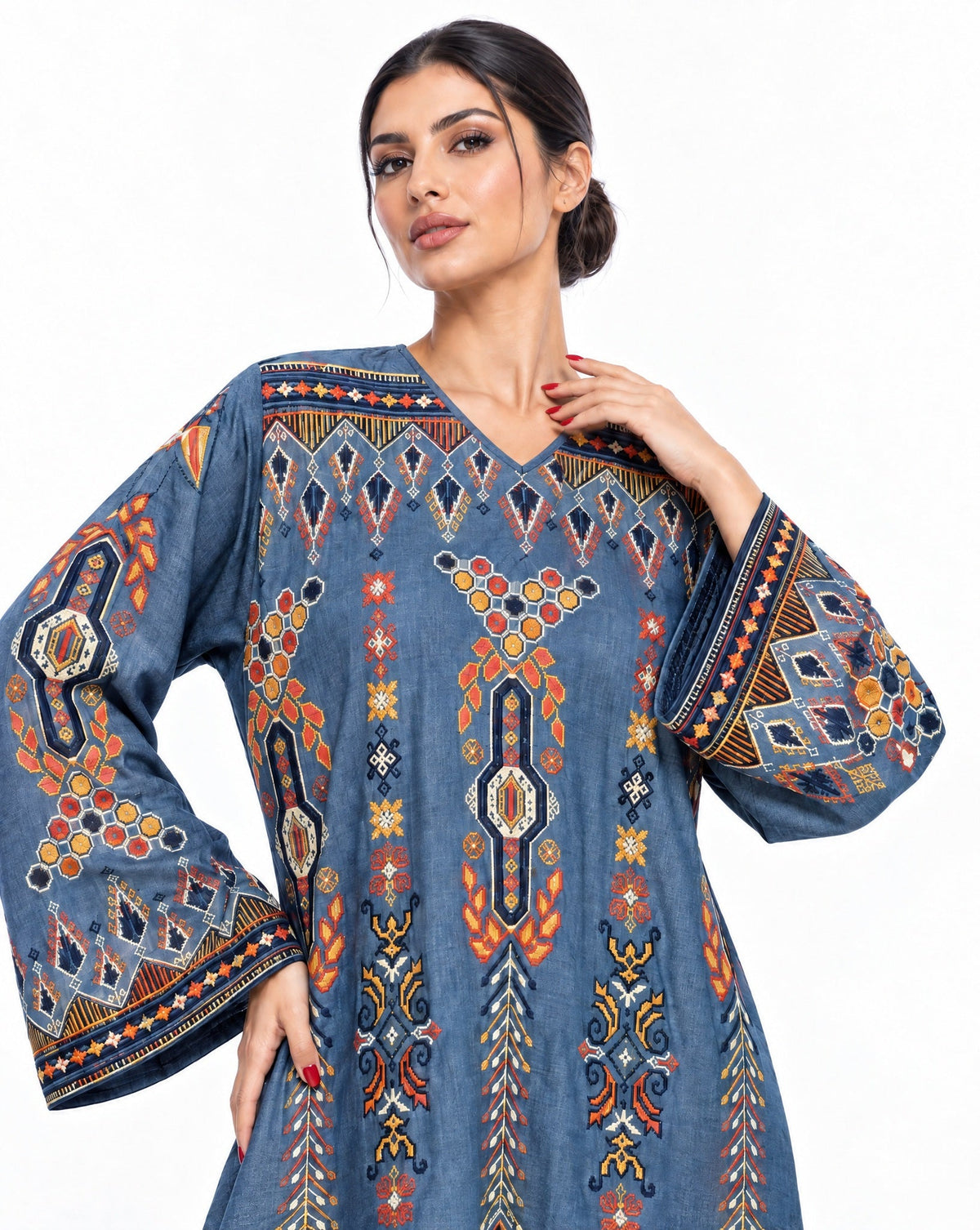 Falahi – Blue Cotton Kaftan - ZAYLOONA - MIRA Y MANO