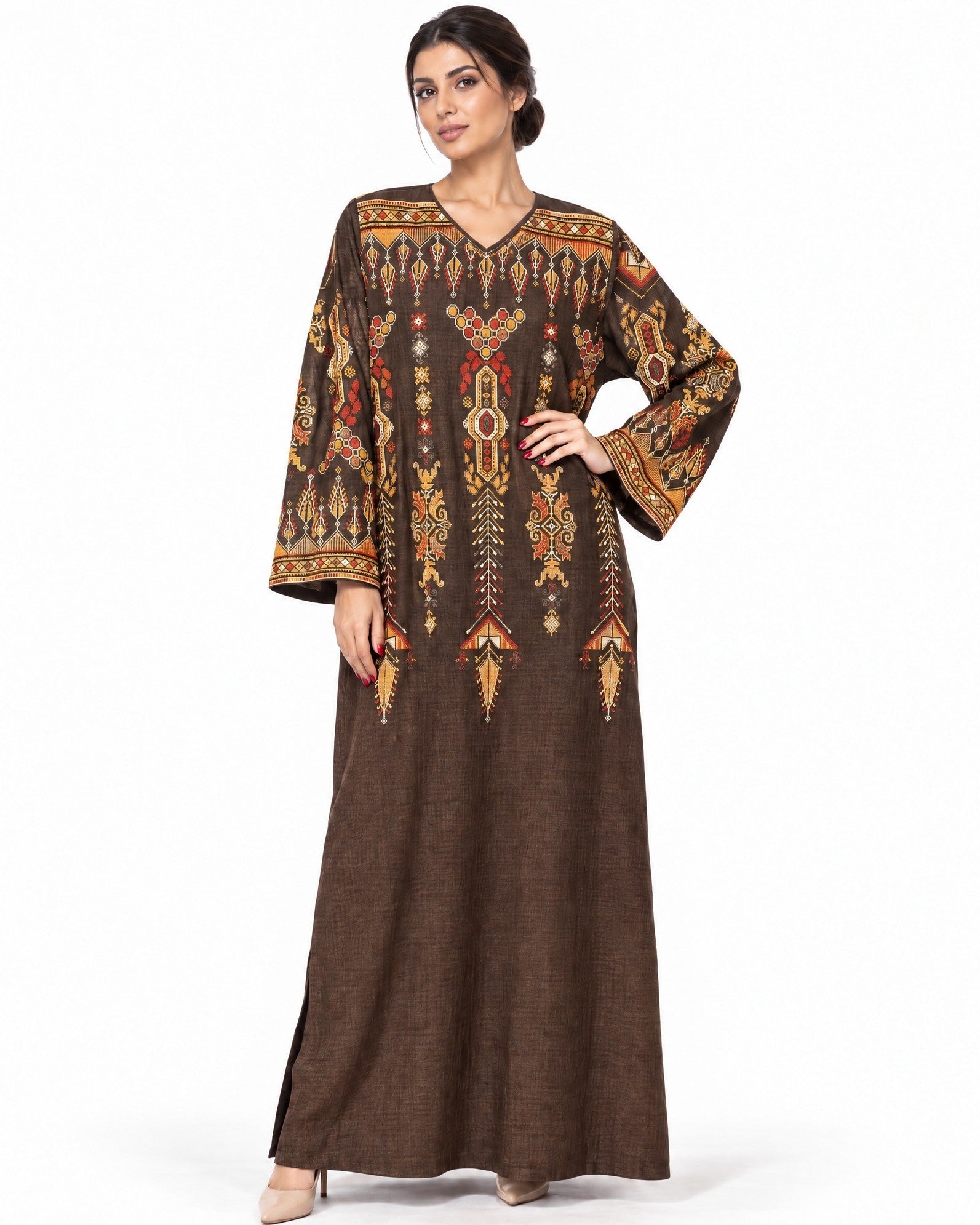 Falahi – Brown Cotton Kaftan - ZAYLOONA - MIRA Y MANO