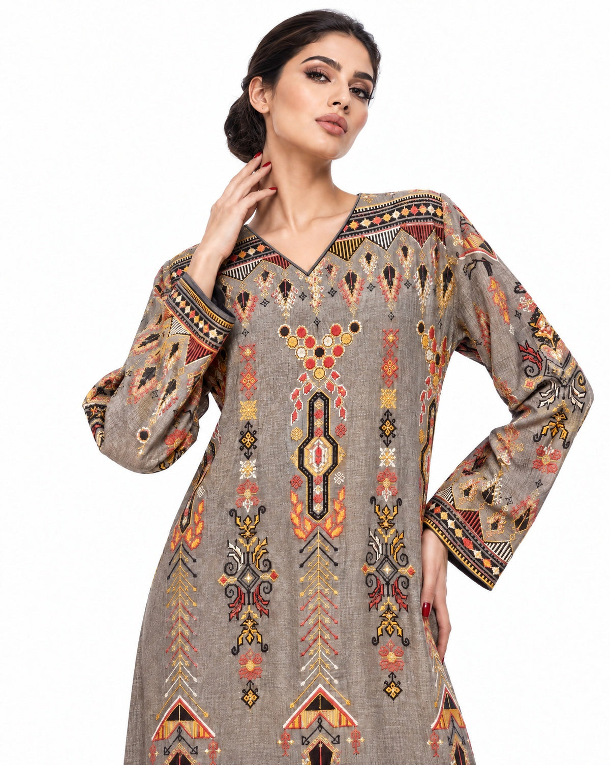 Falahi – Gray Cotton Kaftan - MIRA Y MANO