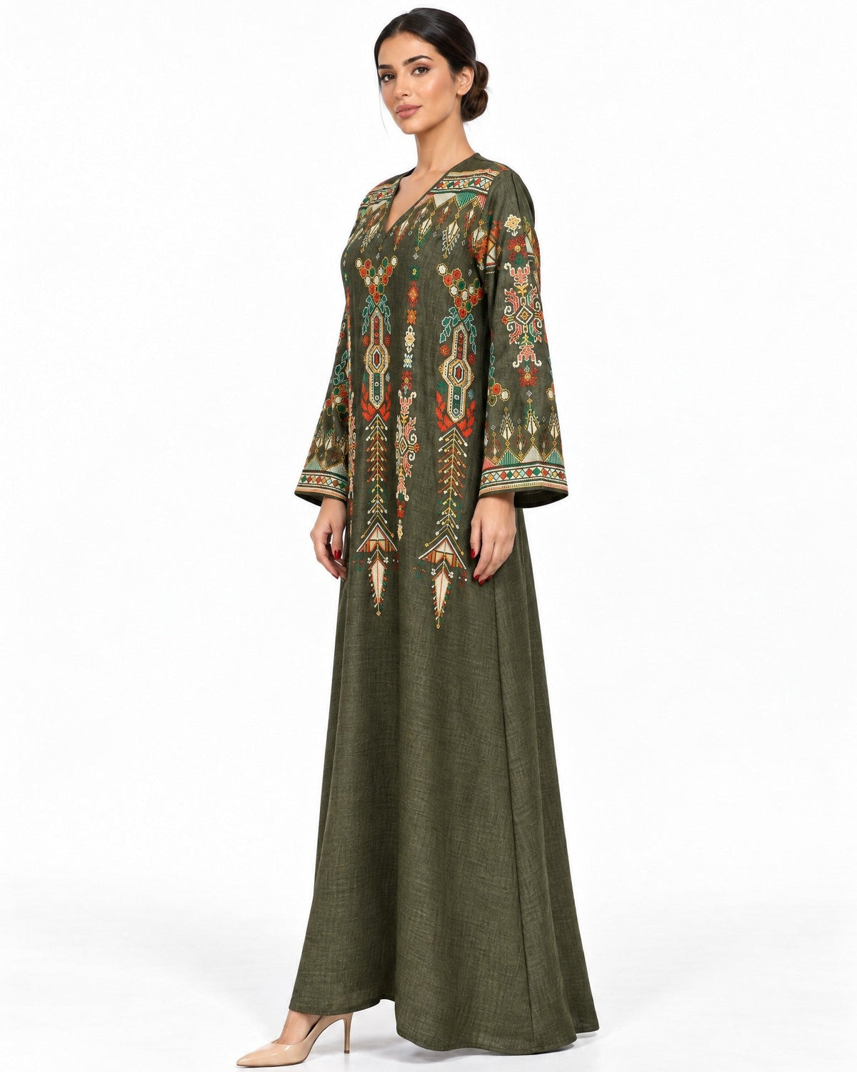 Falahi – Olive Cotton Kaftan - MIRA Y MANO