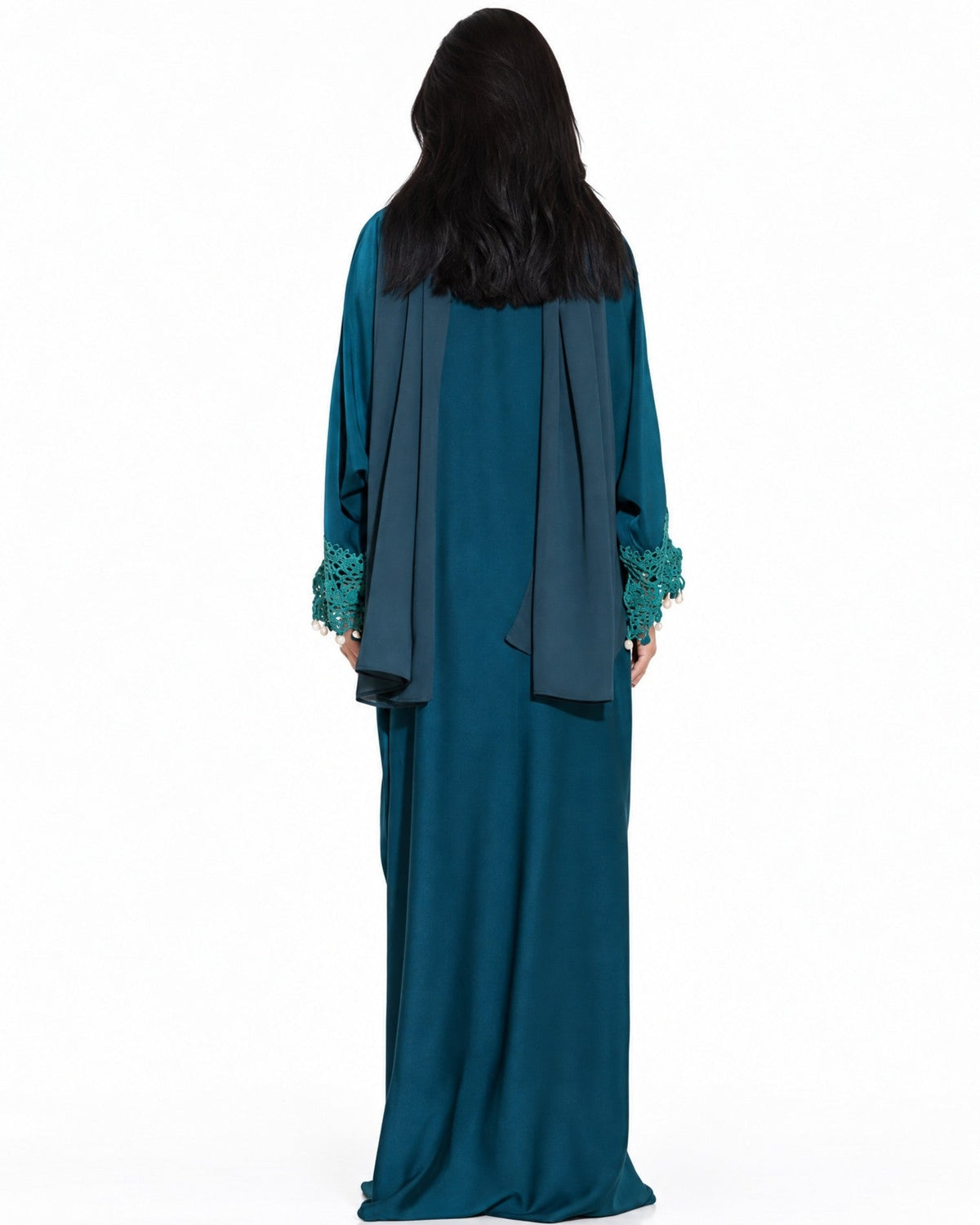 JADE - Teal Silk Abaya - ZIYA - MIRA Y MANO