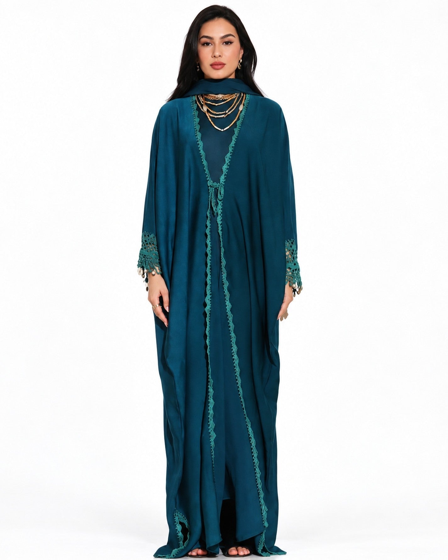 JADE - Teal Silk Abaya - ZIYA - MIRA Y MANO
