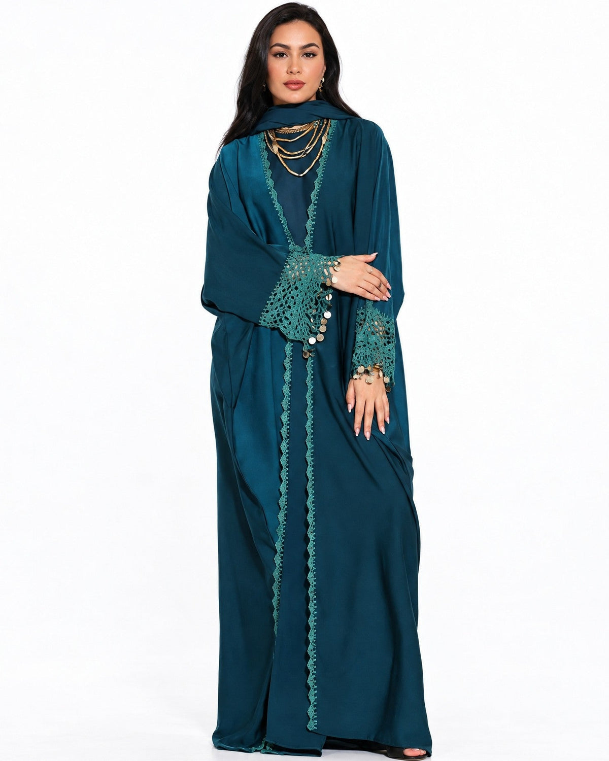 JADE - Teal Silk Abaya - ZIYA - MIRA Y MANO
