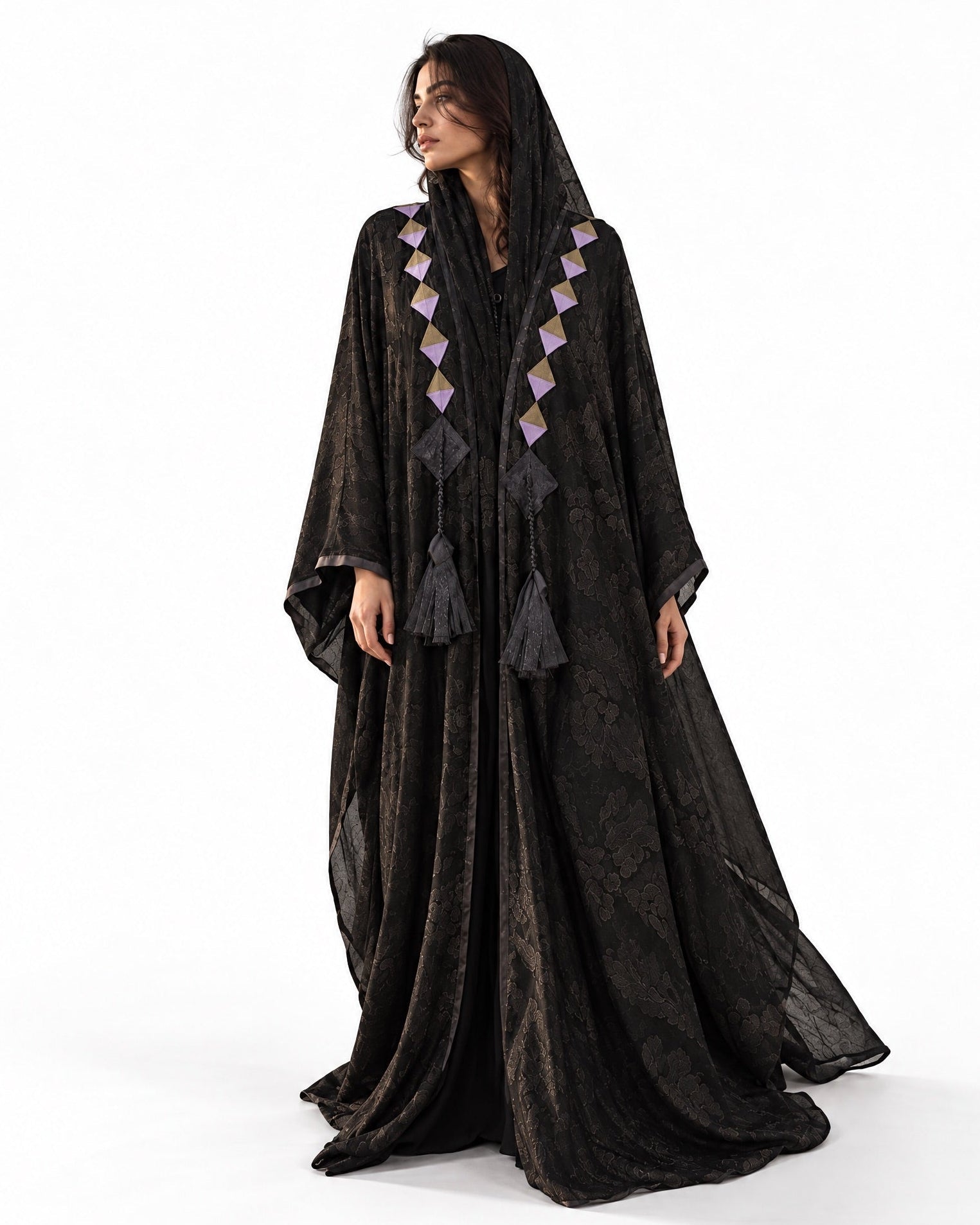 KHOZAMA - Black Silk Abaya - ZIYA - MIRA Y MANO