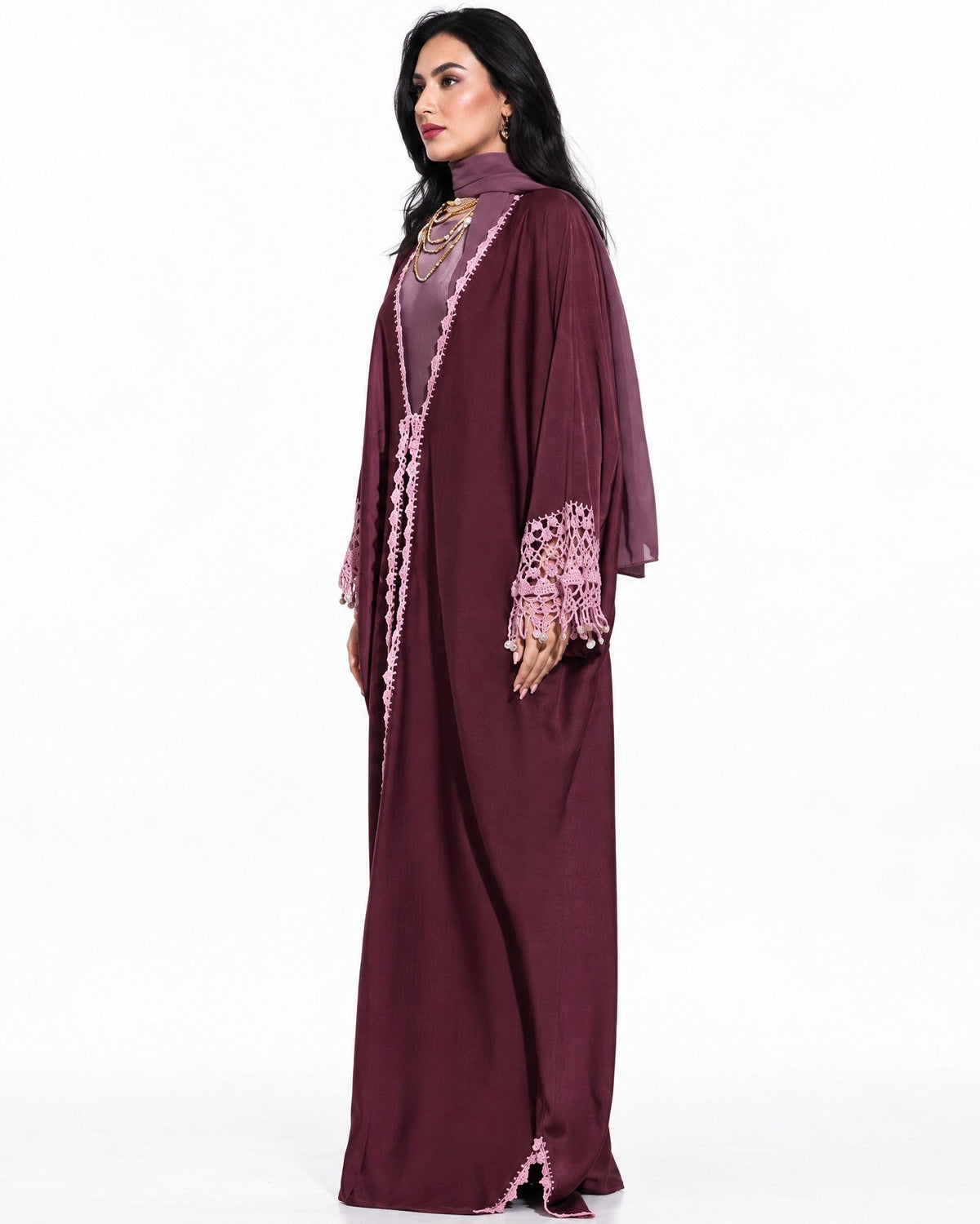 LAVISH - Rosy Brown Silk Abaya - ZIYA - MIRA Y MANO