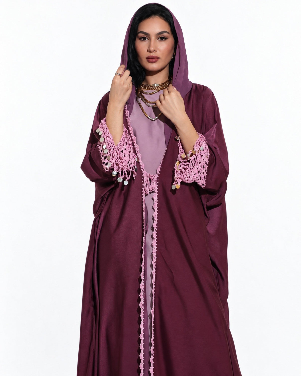 LAVISH - Rosy Brown Silk Abaya - ZIYA - MIRA Y MANO