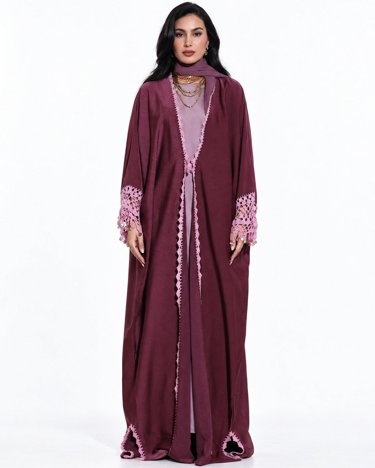 LAVISH - Rosy Brown Silk Abaya - ZIYA - MIRA Y MANO