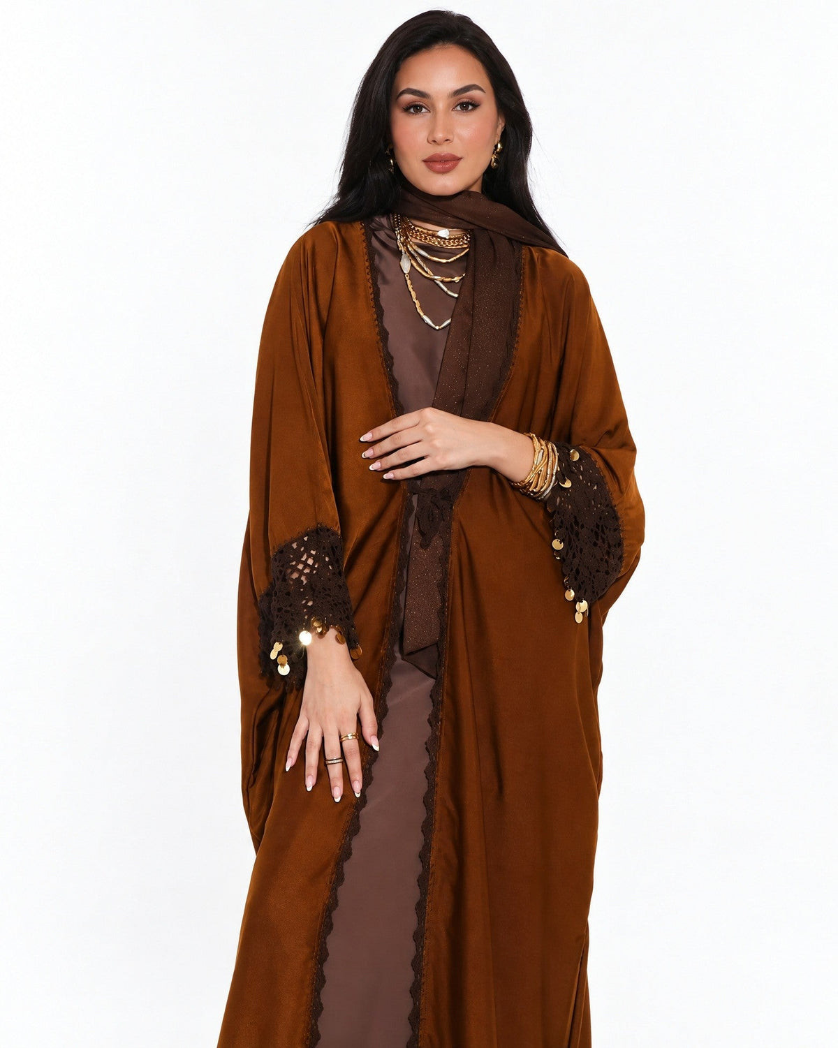 MANDARIN - Saddle Brown Silk Abaya - ZIYA - MIRA Y MANO