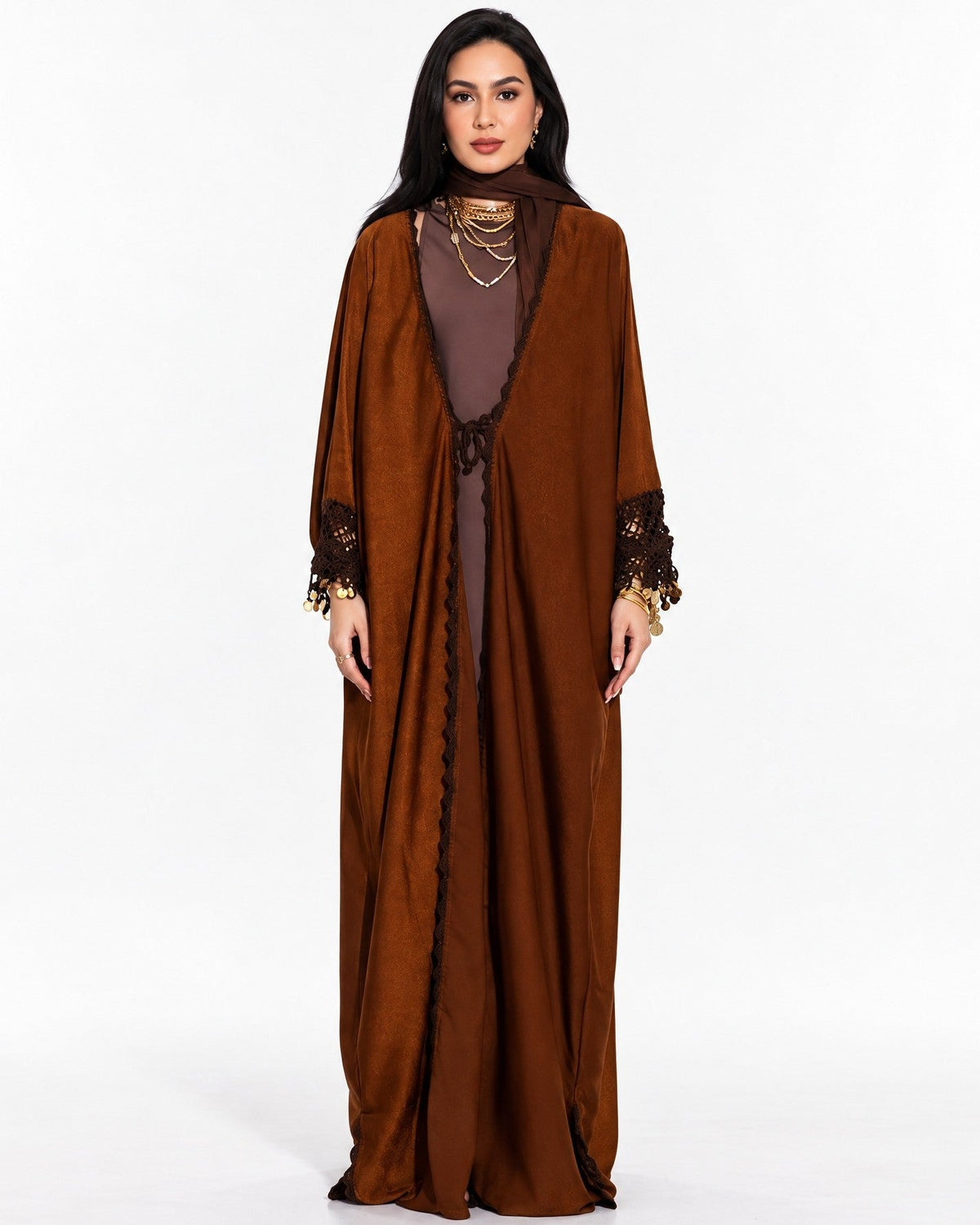 MANDARIN - Saddle Brown Silk Abaya - ZIYA - MIRA Y MANO