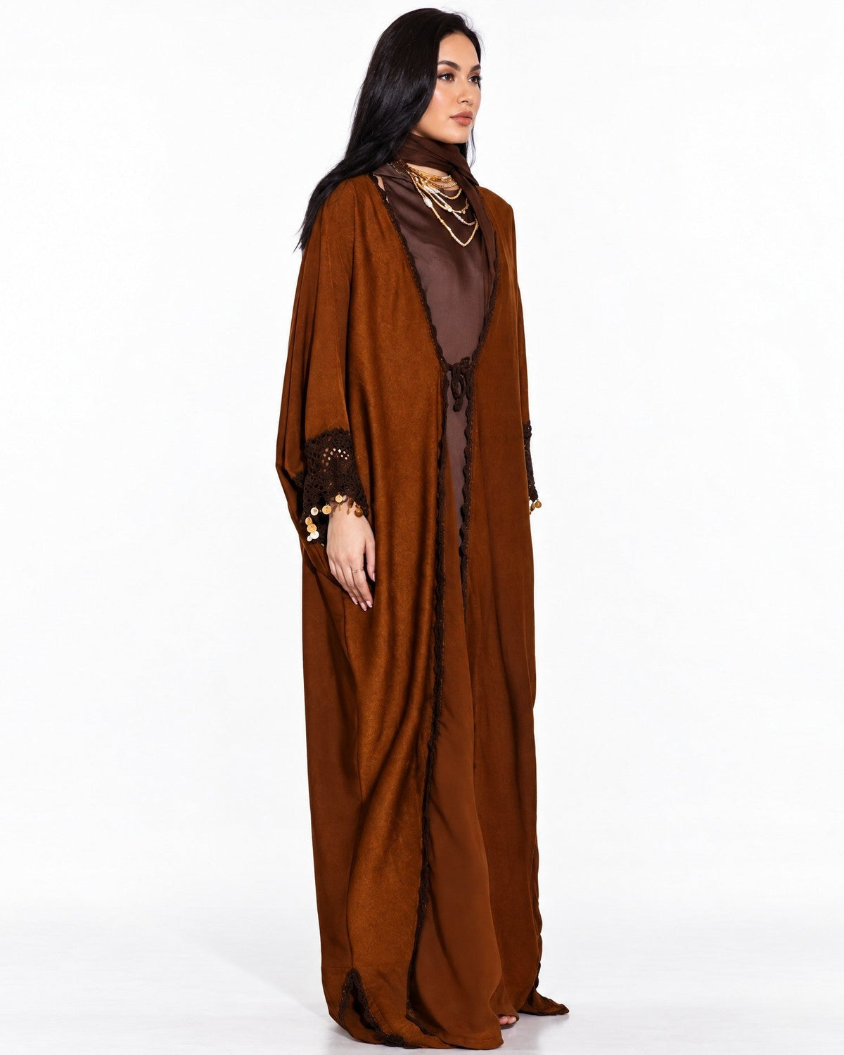 MANDARIN - Saddle Brown Silk Abaya - ZIYA - MIRA Y MANO