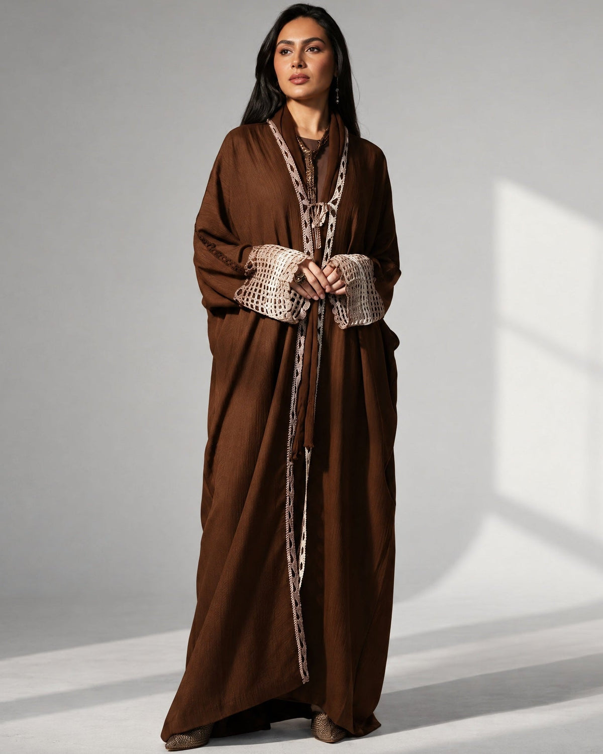Mocha – Saddle Brown Linen Abaya - ZIYA - MIRA Y MANO